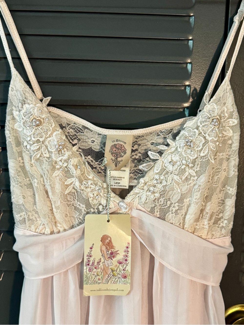 NWT Vintage In Bloom by Jonquil Lace, Sheer Chemise Slip Dress - Blush Pink - Picture 4 of 6
